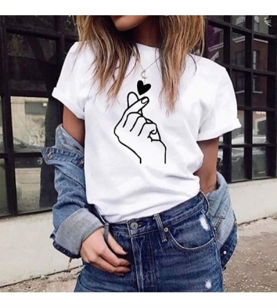 Tops Tops for Women Print T-Shirt Casual O-Neck Short Sleeve T Shirt Blouse Tops - White - C918NCQWU60 $15.86