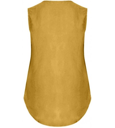 Tops Women's Chiffon Vest Tank V-Neck Sleeveless Irregular Hem Solid Tops Blouse - Yellow - CR196YZR37A $16.46