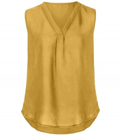 Tops Women's Chiffon Vest Tank V-Neck Sleeveless Irregular Hem Solid Tops Blouse - Yellow - CR196YZR37A $16.46