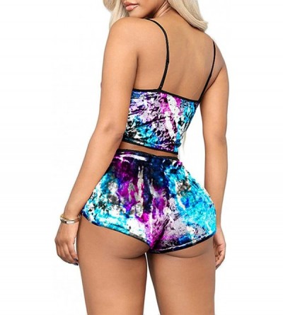 Sets Women's Sexy Velvet 2 Piece Outfit Spaghetti Strap Sleeveless Crop Top + Shorts Pajama Set - Blue+purple - CT19D6DWX7H $...
