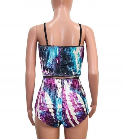 Sets Women's Sexy Velvet 2 Piece Outfit Spaghetti Strap Sleeveless Crop Top + Shorts Pajama Set - Blue+purple - CT19D6DWX7H $...