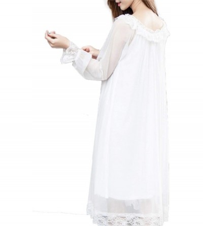 Nightgowns & Sleepshirts Women's Lace Vintage Victorian Nightgown Sheer Long Sleeve Sleep Dress - White - CC186L7ORKR $21.46