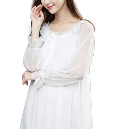 Nightgowns & Sleepshirts Women's Lace Vintage Victorian Nightgown Sheer Long Sleeve Sleep Dress - White - CC186L7ORKR $21.46