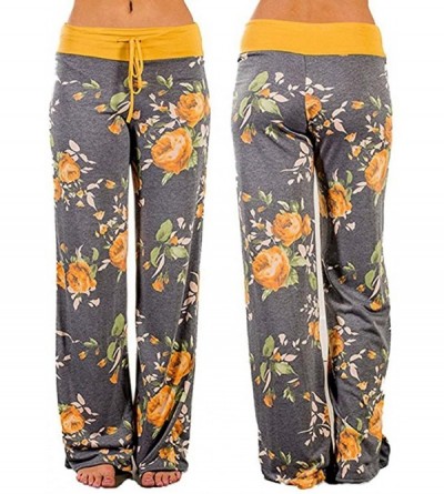 Bottoms Comfy Casual Pajama Pants Floral Print Drawstring Lounge Stretch Bottoms Palazzo Lounge Wide Leg - M-yellow - C01949A...