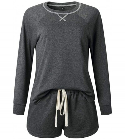 Sets Women's Pajamas Tie Dye Printed Long Sleeve Top Shorts Loungewear 2 Piece Sleepwear Pj Sets - Dark Gray - CI19DL6CTL6 $2...