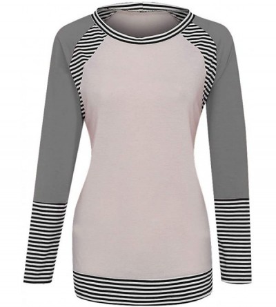 Thermal Underwear Oversized Striped Colorblock Shirts for Women Casual Loose Fit Tunic Top Baggy Comfy Blouse - White - CB193...