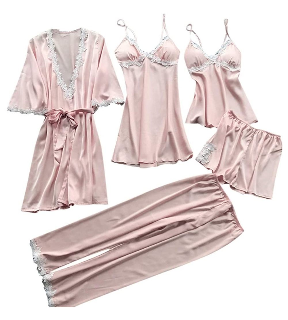 Nightgowns & Sleepshirts Women Sexy Lace Lingerie Nightwear Underwear Babydoll Sleepwear Dress 5PC Suit - Pink - CV19537HW53 ...