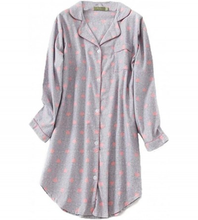 Nightgowns & Sleepshirts Womens Flannel 100% Cotton Nightgown Button Down Boyfriend Nightshirt Mid Long Style Sleepshirt Paja...