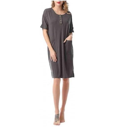 Nightgowns & Sleepshirts Women's Casual Loose Round Neck Solid Everyday Buttoned Nightgown - Grey - C21900TQDCW $56.88