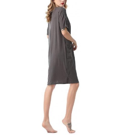 Nightgowns & Sleepshirts Women's Casual Loose Round Neck Solid Everyday Buttoned Nightgown - Grey - C21900TQDCW $22.32