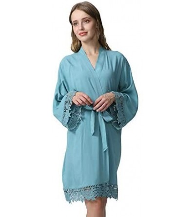 Robes Women Cotton lace Robe Bridesmaid Robes Wedding Robe Bridal Bride Robe - Dusty Green - C718EAW77T9 $25.58