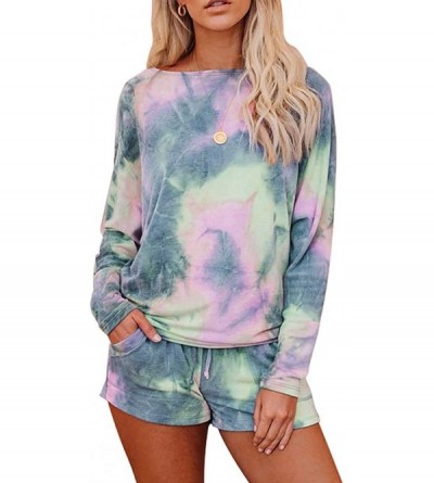 Sets Women Tie Dye Pajama Set 2 Piece Outfits Rompers Short Sleeve Tops + Shorts Summer Clothes Outfits Sleep Wear Nightwear ...