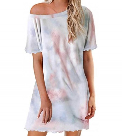 Nightgowns & Sleepshirts Women's Tie Dye Dress Short Sleeve Casual Tunic T-Shirts Mini Dresses - B-baby Pink - CR199LGU8ZY $1...