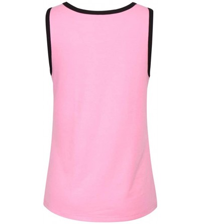 Thermal Underwear Womens Leopard Pocket Tank T Shirt Crews Neck Sleeveless Patchwork BlouseTops - A-pink - CT19543D4YW $17.08