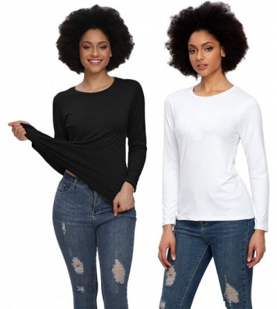 Thermal Underwear Plain T-Shirt for Women- 2-Pack Long Sleeve Casual Underwear Soft Top with Round Neck - Black/White-long Sl...