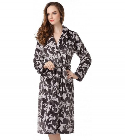 Robes Women's Plush Soft Warm Bathrobe Robe Size - Grey Print - CX121DDHCKZ $36.20