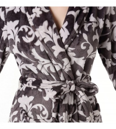 Robes Women's Plush Soft Warm Bathrobe Robe Size - Grey Print - CX121DDHCKZ $36.20