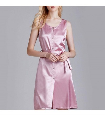 Sets Satin Sleep Dress-Button Down Nightgown-Silk Slips Loungewear-Sleeveless Pajama Top-Boyfriend Nightshirt - Pink - CI194O...