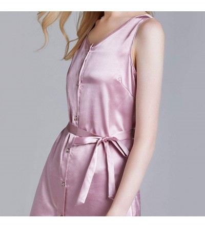 Sets Satin Sleep Dress-Button Down Nightgown-Silk Slips Loungewear-Sleeveless Pajama Top-Boyfriend Nightshirt - Pink - CI194O...