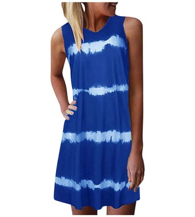 Nightgowns & Sleepshirts Fashion Womens Dress Tie-Dye Sleeveless Loungewear Loose Comfy Casual Tank Dress - Blue - CJ199XY2YR...