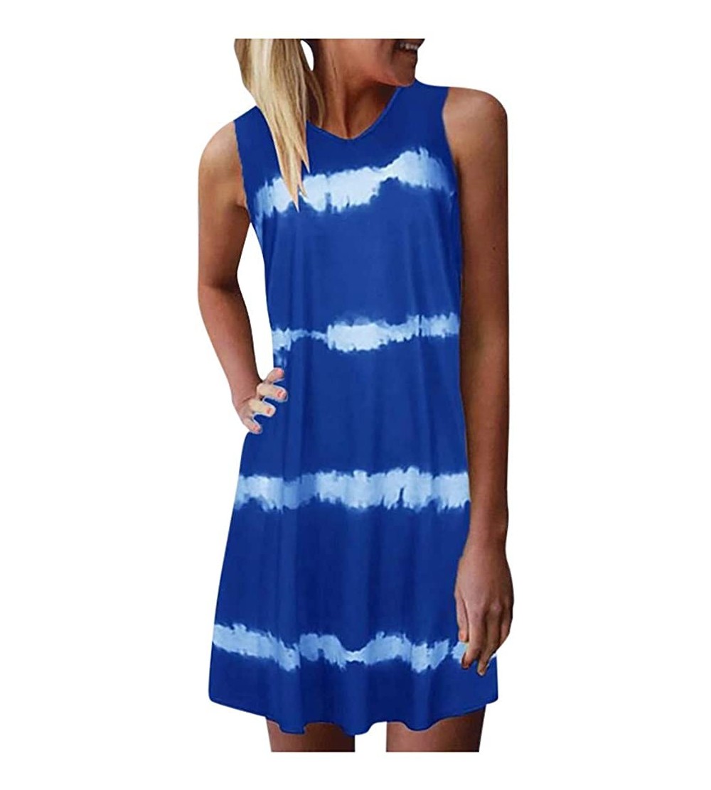 Nightgowns & Sleepshirts Fashion Womens Dress Tie-Dye Sleeveless Loungewear Loose Comfy Casual Tank Dress - Blue - CJ199XY2YR...