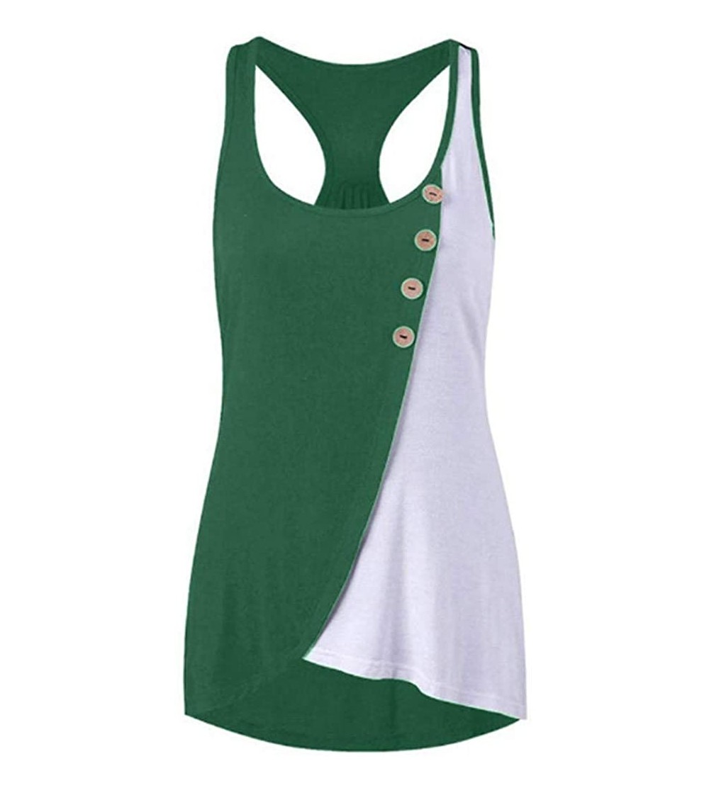 Tops Women's Summer Feather Print Long Vest Fashion Women's Shirt T-Shirt Vest for Women - J-green - CO194T8Y0DK $16.69