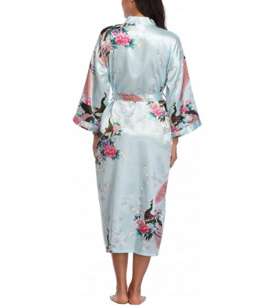 Robes Women's Long Floral Kimono Robes for Party Satin Peacock Printed Bathrobe Silky Nightgown Lightweight Loungewear - Ligh...