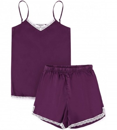 Sets Women's Silky Satin Sleepwear Set Cami Adjustable Shorts Pajamas - Z-purple - CQ18RI5CSGK $13.83