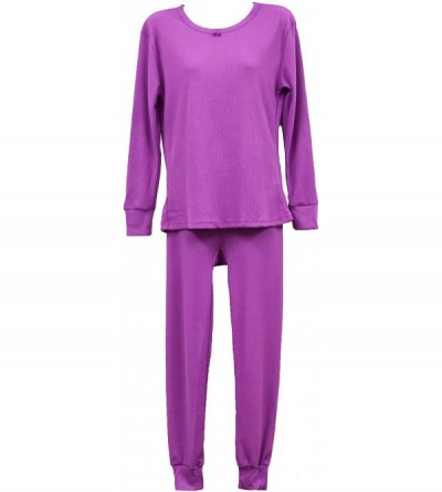 Thermal Underwear Women's 100% Cotton Long Sleeve Top & Buttom Thermal Sets - Purple - CA11HQ5RWWD $11.82