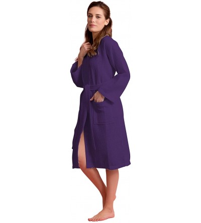 Robes Luxurious Robe Soft Absorbent Lightweight Long Kimono Waffle Hotel/Spa Cotton Bathrobe for Women - Purple - CE18TU6TEL3...