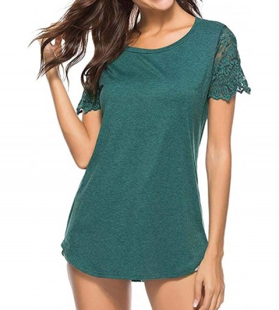 Nightgowns & Sleepshirts Spring Short Sleeve O Neck Lace Patchwork T Shirt Pullover Tops Blouse Women - Green - CH18NLO04WW $...