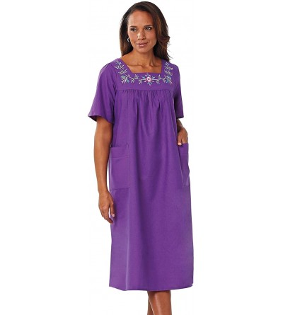 Nightgowns & Sleepshirts Solid Embroidered Lounger - Lilac - C019C3Y4I7S $13.04