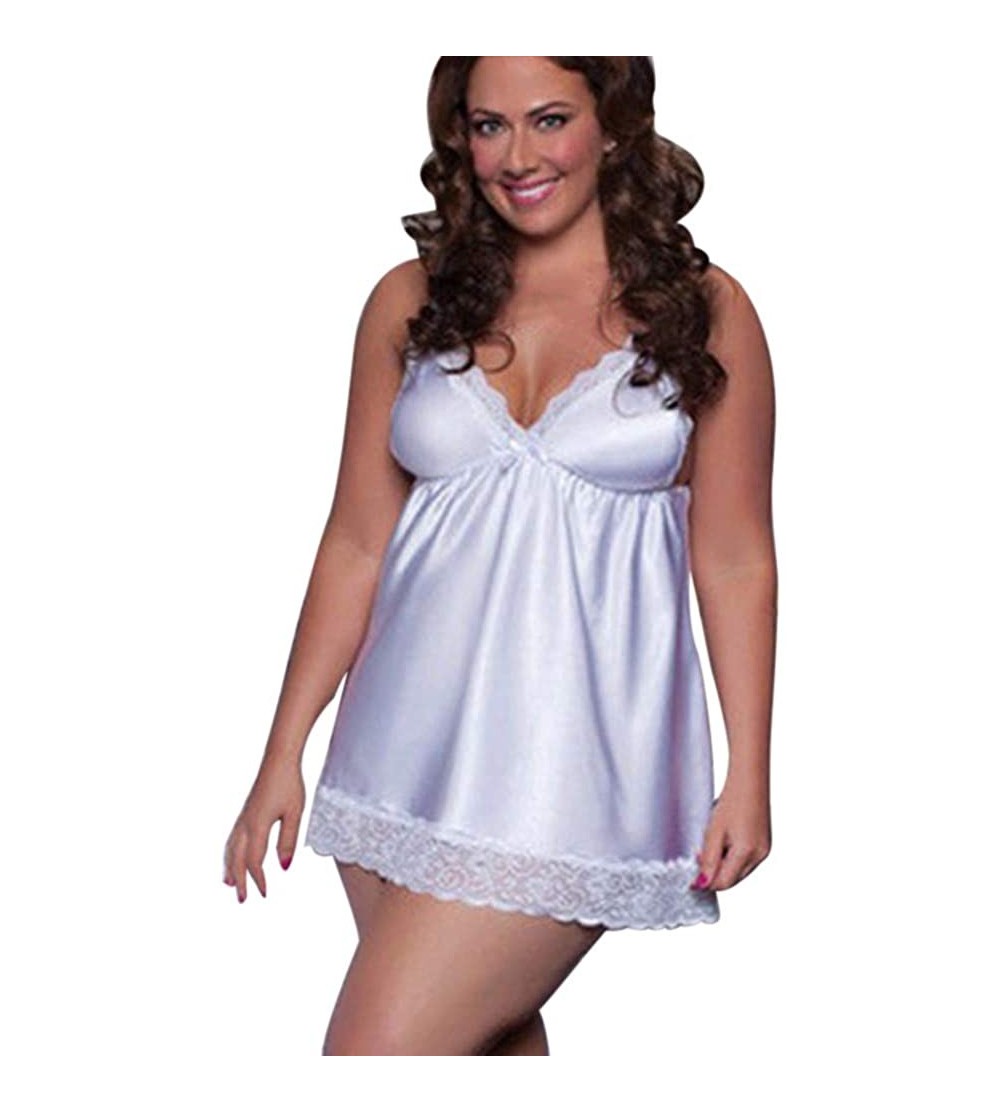Nightgowns & Sleepshirts Women Plus Size Lace V Neck Nightdress Lingerie Full Slips Soft Nightgown Babydoll Sleepwear - White...