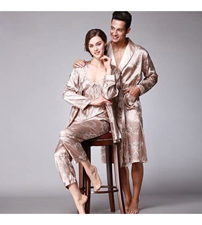 Robes Satin Robe Chinese Dragon and Phoenix Robe Pajamas Silk Sleepwear Kimono Nightgown Bathrobe Men/Women - Camel Men - CK1...