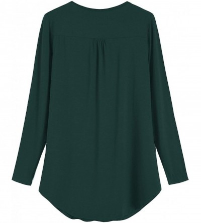 Tops Women's Long Sleeve Loungewear Shirt Pleated Pj Top - Forest Green - C918ALQQ0Q3 $15.46