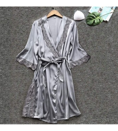 Nightgowns & Sleepshirts Women Sexy Lace Sleepwear Lingerie Temptation Camisole Nightdress Nightgown with Belt - Gray 4 - CS1...