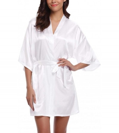 Robes Women's Satin Robe Short Kimono for Bridesmaid and Bride Wedding Party Robes Loungewear Short - White-bride 2 - CB18XDN...
