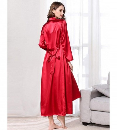 Nightgowns & Sleepshirts 2 Piece Women Satin Nightgowns and Robe Set Sexy Silk Slip Dress Chemise Nightdress - Red - CV193N9G...