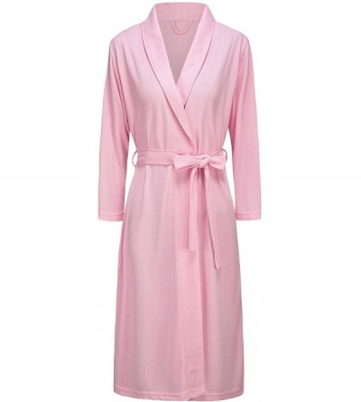 Robes Womens Soft Kimono Bathrobe Dressing Gown Lightweight Knee-Length Hotel Spa Robe - Pink - CG183MQ67YA $28.26