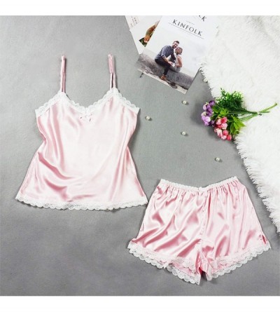 Robes Lingerie Sexy Pajamas for Women Satin Camisole pjs Shorts Set Nightie Alalaso - Pink - CZ18SZWMGLZ $10.90