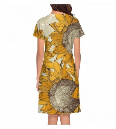 Tops Sleepwear Womens Nightgown Bees Leaves and Sunflowers Print Scoopneck Nightwear - White-189 - CL197CHKLRH $26.42