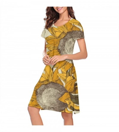 Tops Sleepwear Womens Nightgown Bees Leaves and Sunflowers Print Scoopneck Nightwear - White-189 - CL197CHKLRH $26.42
