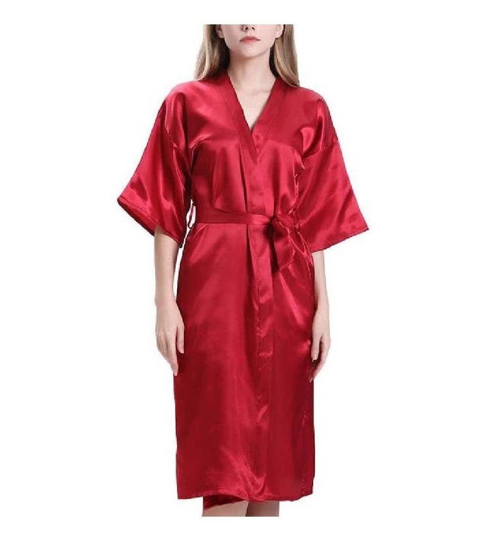 Robes Womens Chemise Bridesmaid Lounger Charmeuse Lounge Robe Bathrobe Red XL - Red - CM19DCSQQTU $22.51