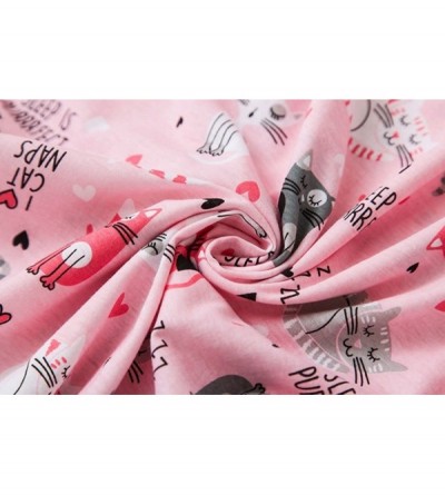Nightgowns & Sleepshirts Women's Cotton Nightgown Sleepwear Short Sleeves Shirt Casual Print Sleepdress - Pink Cat - CO18DIDA...