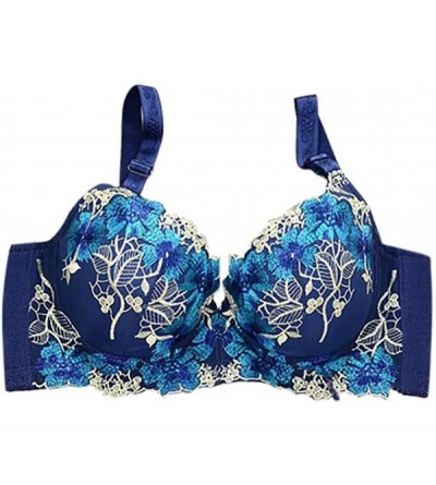 Bras Female Sexy Embroidered Girl Adjustable Bras Sexy Lingerie Body Beauty Underwear - Blue - CC18YHH27L6 $14.54
