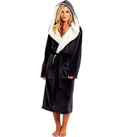 Robes Womens Soft Plush Fleece Robes Long Bathrobe Kimono Robes for Womens Warm House Coat - Black - CW194EYG46U $48.26