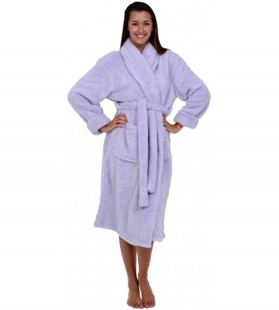 Robes Women's Plush Fleece Robe- Warm Long Hair Shaggy Bathrobe - Lavender - CI117XQ71MB $42.91