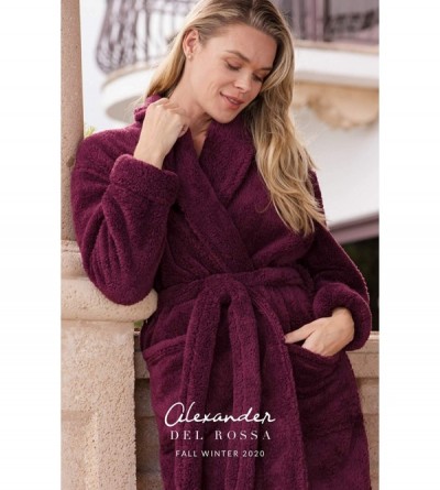 Robes Women's Plush Fleece Robe- Warm Long Hair Shaggy Bathrobe - Lavender - CI117XQ71MB $42.91