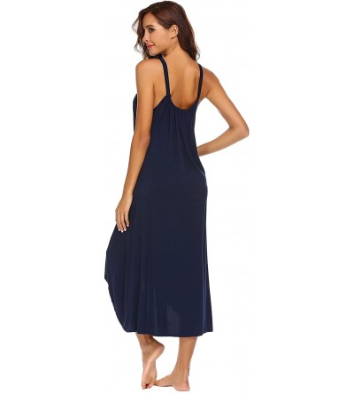 Robes Womens Sleeveless Long Nightgown Summer Slip Night Dress Cotton Sleepshirt Chemise - A-navy Blue_6696 - CN18CUT492X $19.63