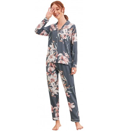 Sets Women's Pajamas Set Floral Button Down Sleepwear Nightwear Loungewear - Multicolor - C9194KGX4DH $48.85